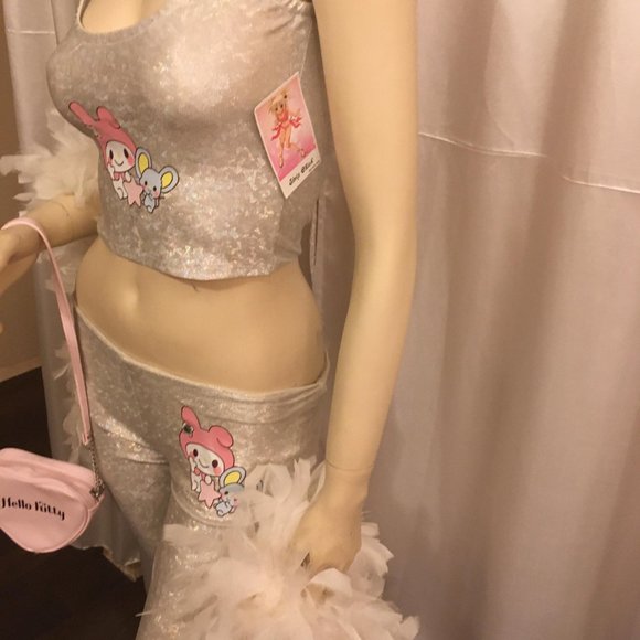 AMAZING vintage y2k custom my melody flare pants crop top and necklace set! - Picture 11 of 13